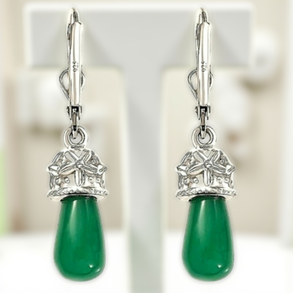 🔥 Green Onyx Drop Earrings in Rhodium Over Sterling Silver 6.60 ctw
